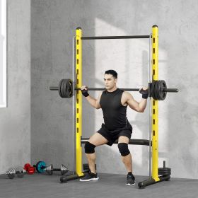 Squat Rack with Pull Up Bar and Barbell Bar Adjustable Bench Press Multi-Function Weight Lifting Half Rack, Yellow (Color: General)